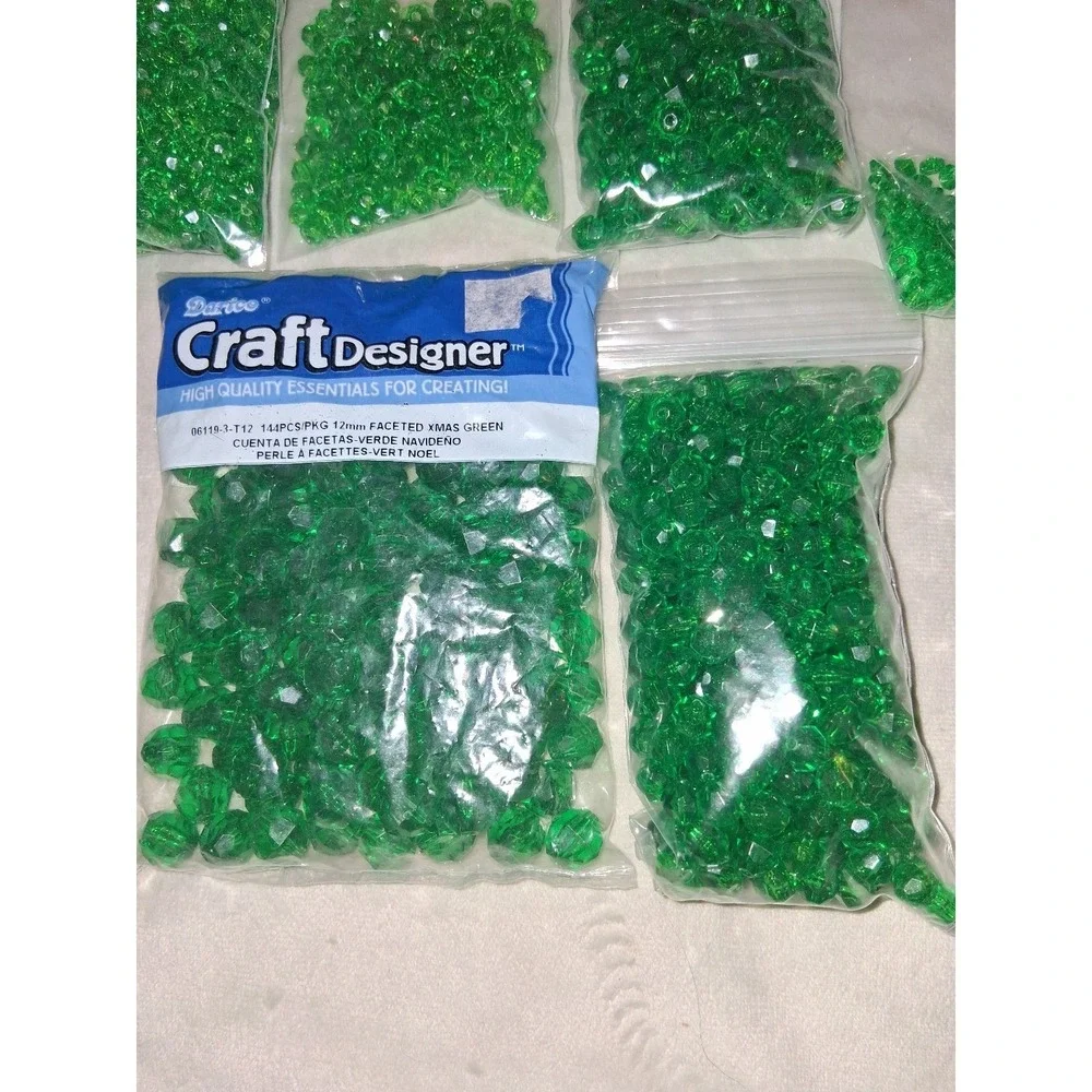 Darice Craft Designer Christmas Green Faceted Acrylic Beads Bulk Lot 14.9 oz